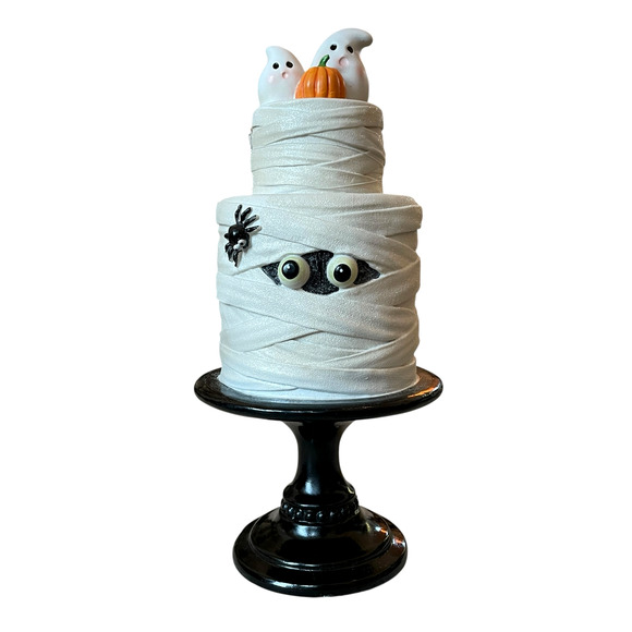 SWEET TREATS 2-Tier Mummy Halloween Faux Cake With Ghost & Pumpkin 19" NEW - Picture 5 of 16